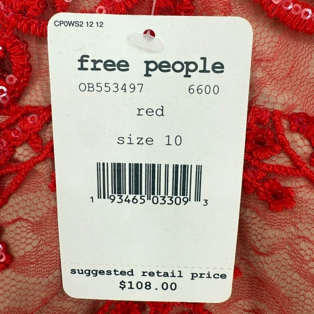 NWT Free People Night Shimmers Mini Dress Red Lace Sequin V Neck Size 10 Glam - Picture 4 of 16